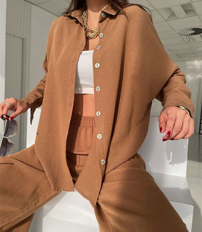 Women's Button-Down Lounge Set with Pockets