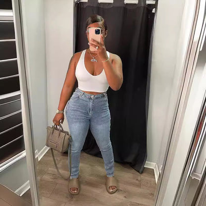 Back Waist Hollow Stretch Jeans