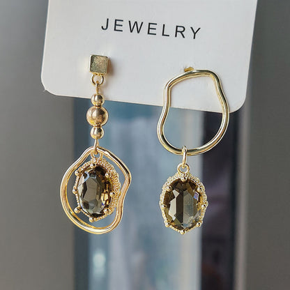 Asymmetrical Amber Crystal Earrings