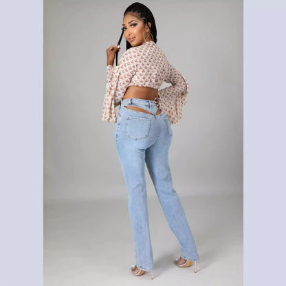 Back Waist Hollow Stretch Jeans